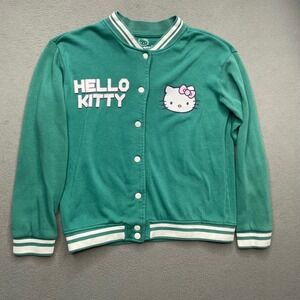 Hello Kitty Girls Varsity Sweatshirt Cotton XXL Green Kawaii Y2K Sanrio Jacket